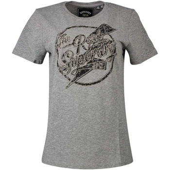 Koszulka damska Superdry Time Real Lace Entry szara z nadrukiem r. M