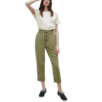 Spodnie damskie ZARA paperbag khaki z wysokim stanem