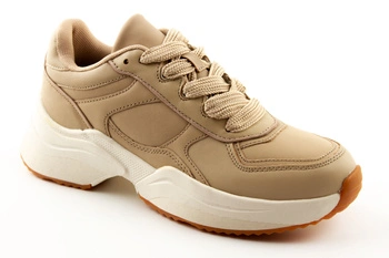 Buty damskie Zara Chunky sneakersy skórzane beżowe