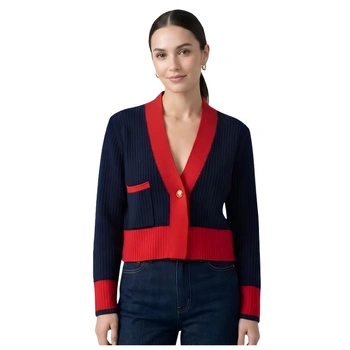 Sweter damski Rodier rozpinany z wełną Merino granatowy r. S
