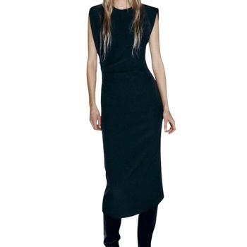 Sukienka damska Zara midi czarna elegancka z marszczeniem