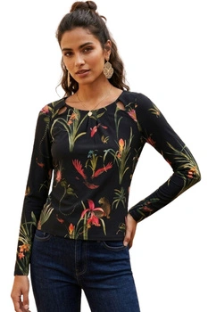 Bluzka damska Desigual Jungle czarna w kwiaty