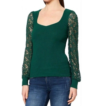 Bluzka damska Naf Naf Christy zielona z koronkowymi rękawami