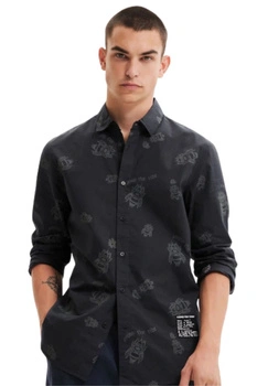Koszula męska Desigual Template 1 czarna z nadrukiem r. XL