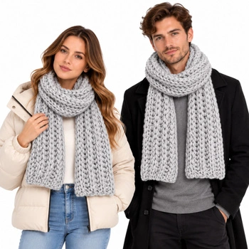 Szalik unisex UGG Roving szary z wełną i alpaką zimowy warkoczowy 245 cm