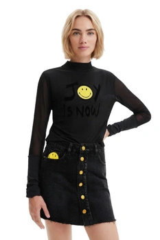 Spódnica damska Desigual Smiley czarna jeansowa mini