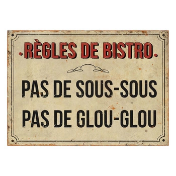Metalowa tabliczka Antic Line Règles de bistro retro do pubu zabawna 21x15