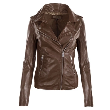 Kurtka damska skórzana Chyston Hortence brązowa ramoneska