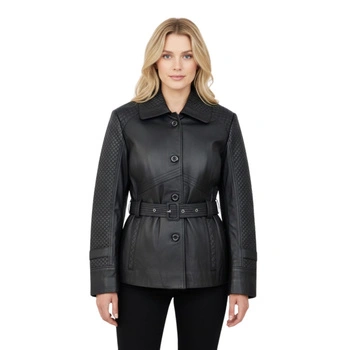 Kurtka damska Giorgio Di Mare skórzana czarna z kołnierzykiem