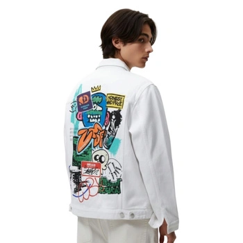 Kurtka męska Zara jeansowa biała z nadrukiem