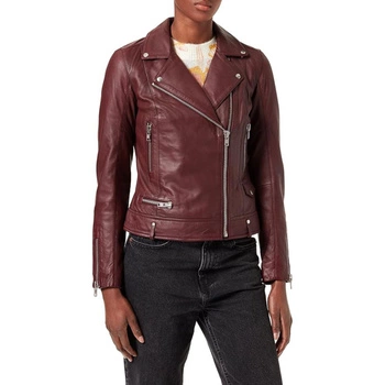 Kurtka damska skórzana Naf Naf Caren bordowa skóra naturalna owcza