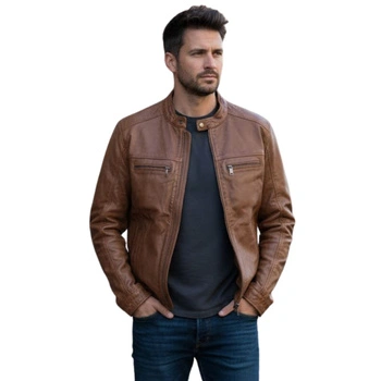 Kurtka męska Le Temps Des Cerises Luis skórzana brązowa