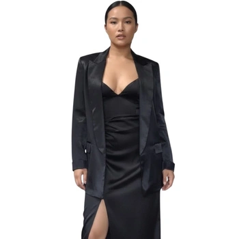 Marynarka damska Zara satynowa czarna bez zapięcia