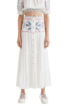 Spódnica damska Desigual Boho biała stopniowana długa