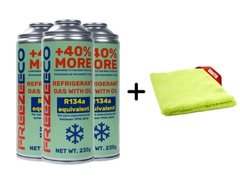 Zestaw FreezeEco 3x 2 w 1 zamiennik R134a czynnik do klimatyzacji z olejem i uszczelniaczem + Mikrofibra