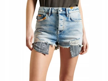Spodenki damskie Superdry Embroidery jeansowe przetarcia r. W28