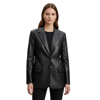 Marynarka damska Zara klasyczna czarna z ekoskóry