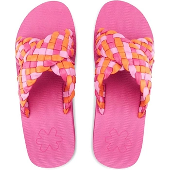 Klapki damskie Flip Flop Wedgy Cross różowe plecione platforma