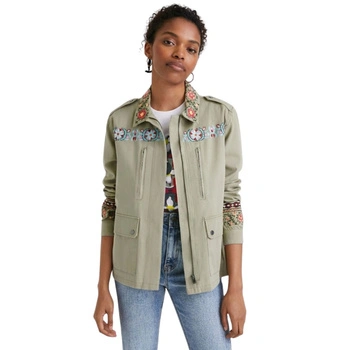 Katana damska Desigual Henderson Amore z naszywkami haftami khaki r. XS