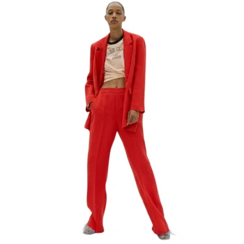 Spodnie damskie Zara Cherry Linen eleganckie czerwone w kant z lnem