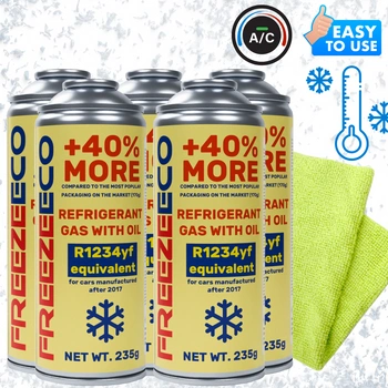 Zestaw FreezeEco 5x zamiennik R1234yf 2 w 1 czynnik do klimatyzacji z olejem i uszczelniaczem + Mikrofibra