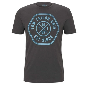 Koszulka męska Tom Tailor Slub szara bawełniana z nadrukiem t-shirt