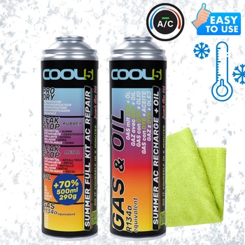 Zestaw czynnik do klimatyzacji 2 w 1 + 5 w 1 do klimatyzacji Cool5 zamiennik R134a  + Mikrofibra