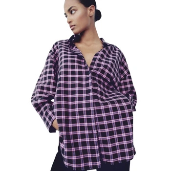 Koszula damska Zara bawełniana flanelowa oversize w kratę