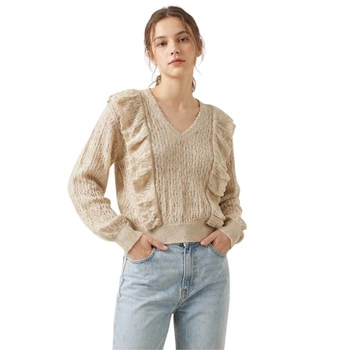 Sweter damski Mango Valeria ażurowy ze złotą nicią