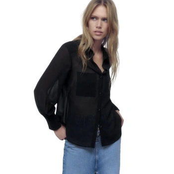 Koszula damska Zara czarna prześwitująca czarna oversize r. XL