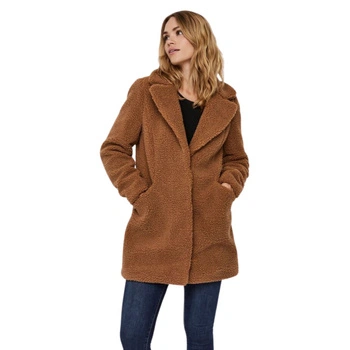 Płaszcz damski ciepły Vero Moda Teddy pluszowy brązowy