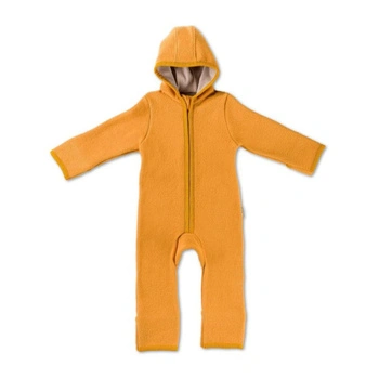Rampers niemowlęcy Hofbrucker Elli 100% wełna merino musztardowy z kapturem