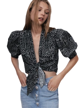 Bluzka damska Zara Cropped z bufiastymi rękawami wiązana