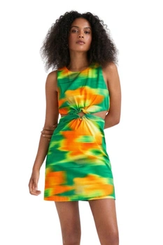 Sukienka damska Desigual Lanna zielona z wycięciami letnia