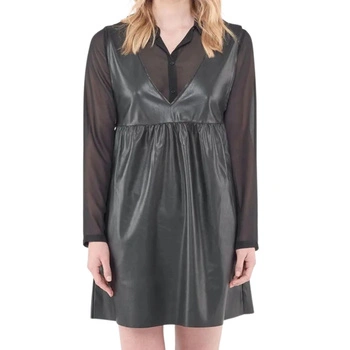 Sukienka damska Le Temps Des Cerises Tonya z koszulą czarna imitacja skóry