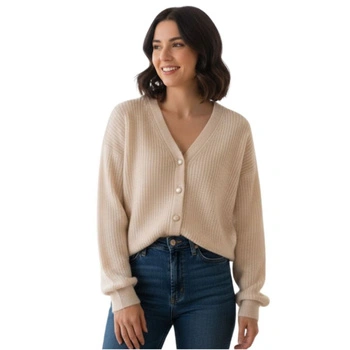 Sweter damski Naf Naf Kate Gilet wełniany ecru rozpinany