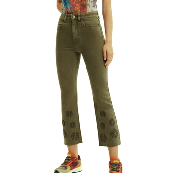 Spodnie damskie Desigual Unicorn jeansy khaki flare z haftem r. XS