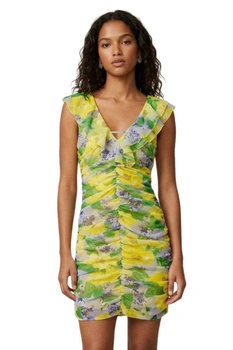 Sukienka damska Zara niebieska krótka z falbanką