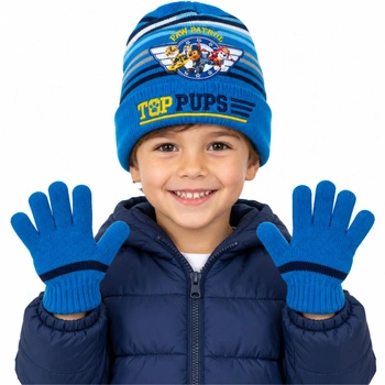 Komplet czapka rękawiczki Disney Paw Patrol zimowy niebieski w paski