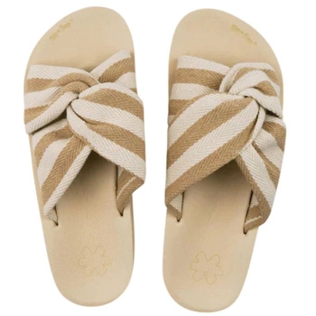 Klapki damskie Flip Flop Wedgy Twist lekkie beżowe w paski