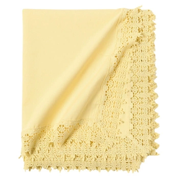 Obrus na stół Westwing Flavia bawełniany żółty z koronką 170x350 cm