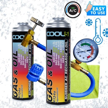 Zestaw czynnik do klimatyzacji 2x 2 w 1 + przewód do klimatyzacji Cool5 zamiennik R134a + Mikrofibra