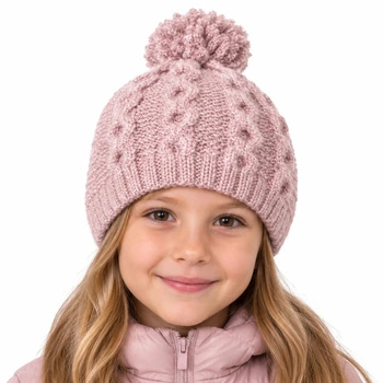 Czapka dziecięca United Colors of Benetton zimowa z pomponem różowa r. XS