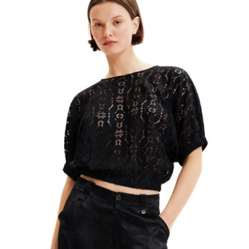 Bluzka damska Desigual Lucca elegancka ażurowa czarna
