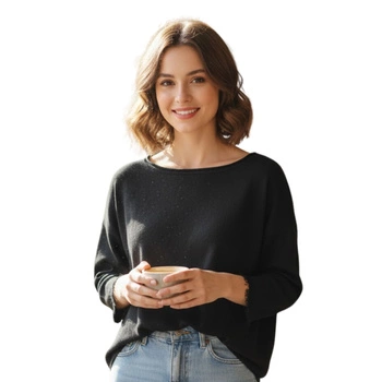 Sweter damski United Colors of Benetton luźny krój czarny z wełną