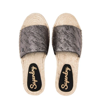 Klapki damskie Superdry Maya Espardille wsuwane metaliczne z plecioną podeszwą r. 39