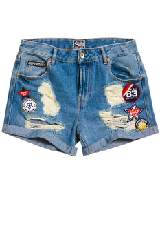 Spodenki damskie Superdry Steph Boyfriend szorty jeansowe z naszywkami