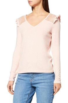 Sweter damski Naf Naf Betty różowy z falbankami