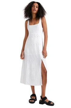 Sukienka damska Desigual Olga długa biała haftowana