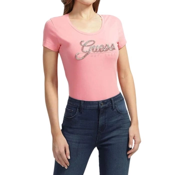 Koszulka damska Guess Rhinestones Logo różowa z logotypem